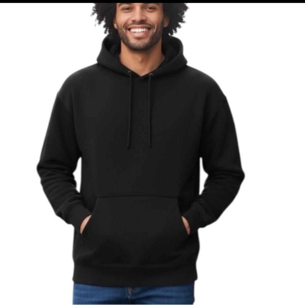 Original Deluxe Unisex Plain Black Pullover Hoodie Size L Soft Fleece Sweatshirt